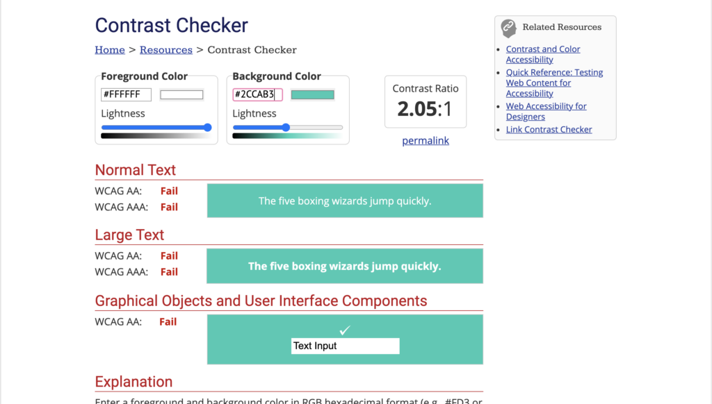 Screenshot or WebAIM colour contrast checker web app.